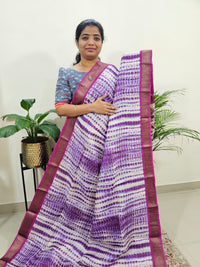 Violet with Magenta Pink Shibori Tussar Silk Saree with Kanchi Border