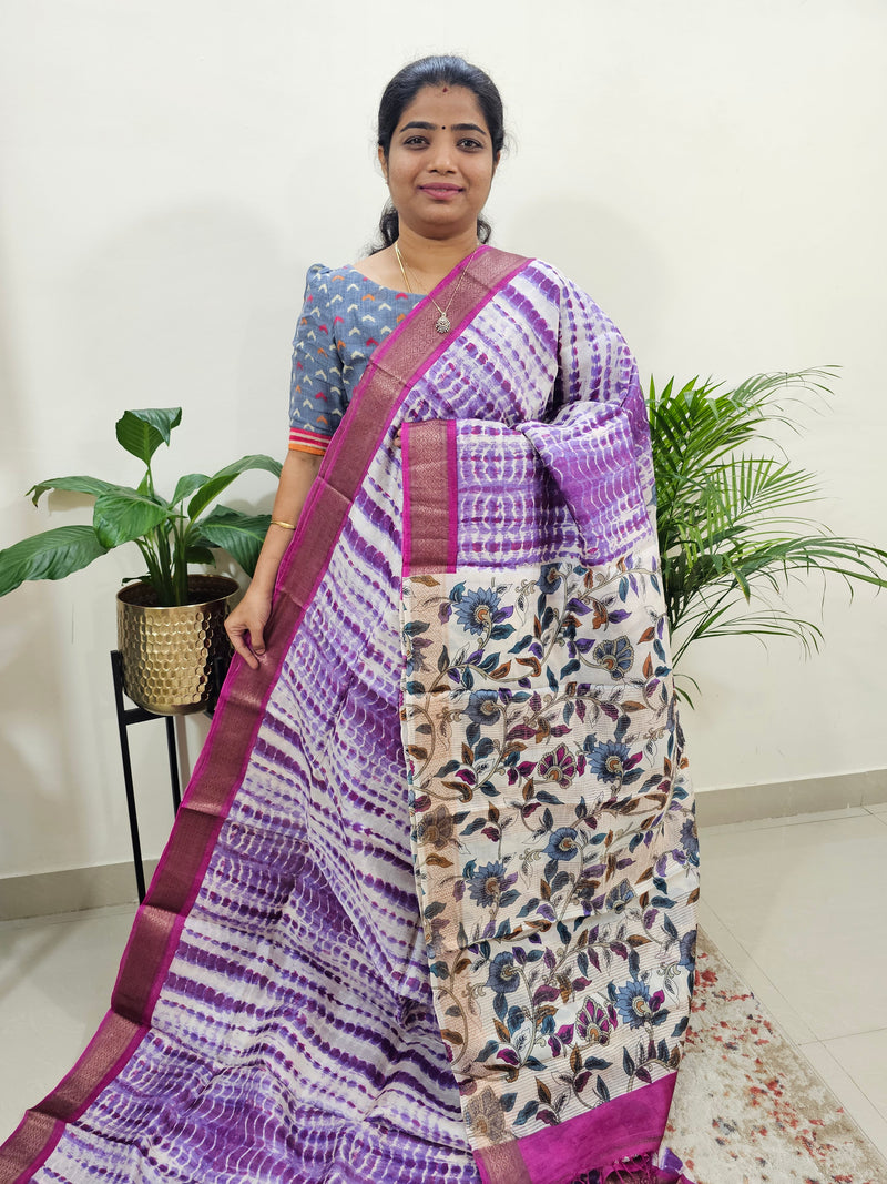 Violet with Magenta Pink Shibori Tussar Silk Saree with Kanchi Border