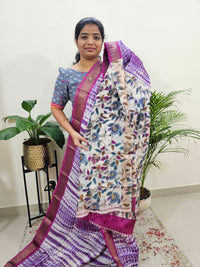 Violet with Magenta Pink Shibori Tussar Silk Saree with Kanchi Border