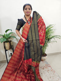 Semi Raw Silk Saree - Red with Black