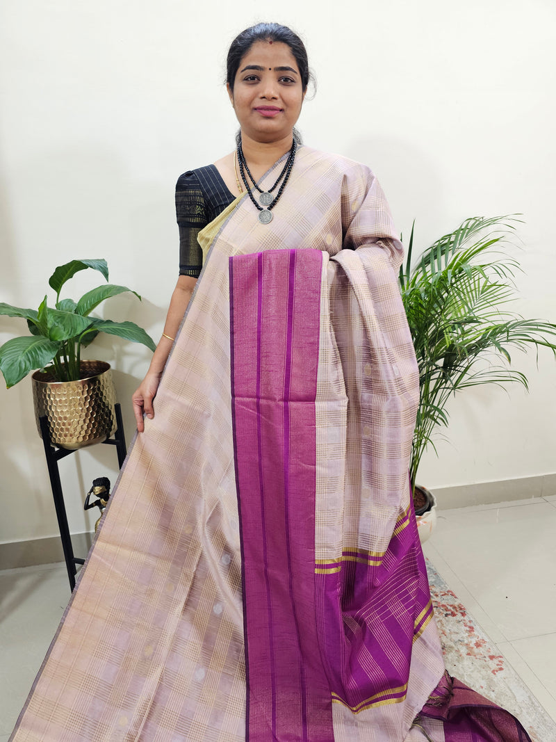 Semi Raw Silk Saree - Pink with Purple