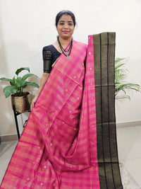 Raw Silk Saree - Pink with Black