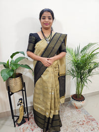 Semi Raw Silk Saree - Beige with Black