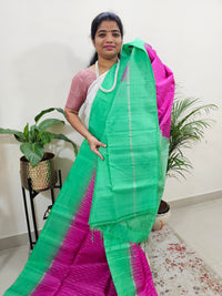 Rain Drop Pattern Pure Handloom Soft Silk Saree - Pink with Green