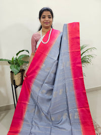 Rain Drop Pattern Pure Handloom Soft Silk Saree - Grey with Reddish Orange