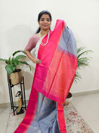 Rain Drop Pattern Pure Handloom Soft Silk Saree - Grey with Reddish Orange