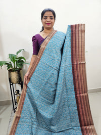 Semi Tussar with Digital Printed Saree - Blue with Brown