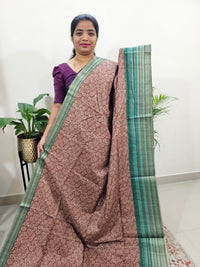 Semi Tussar with Digital Printed Saree - Brown with Green