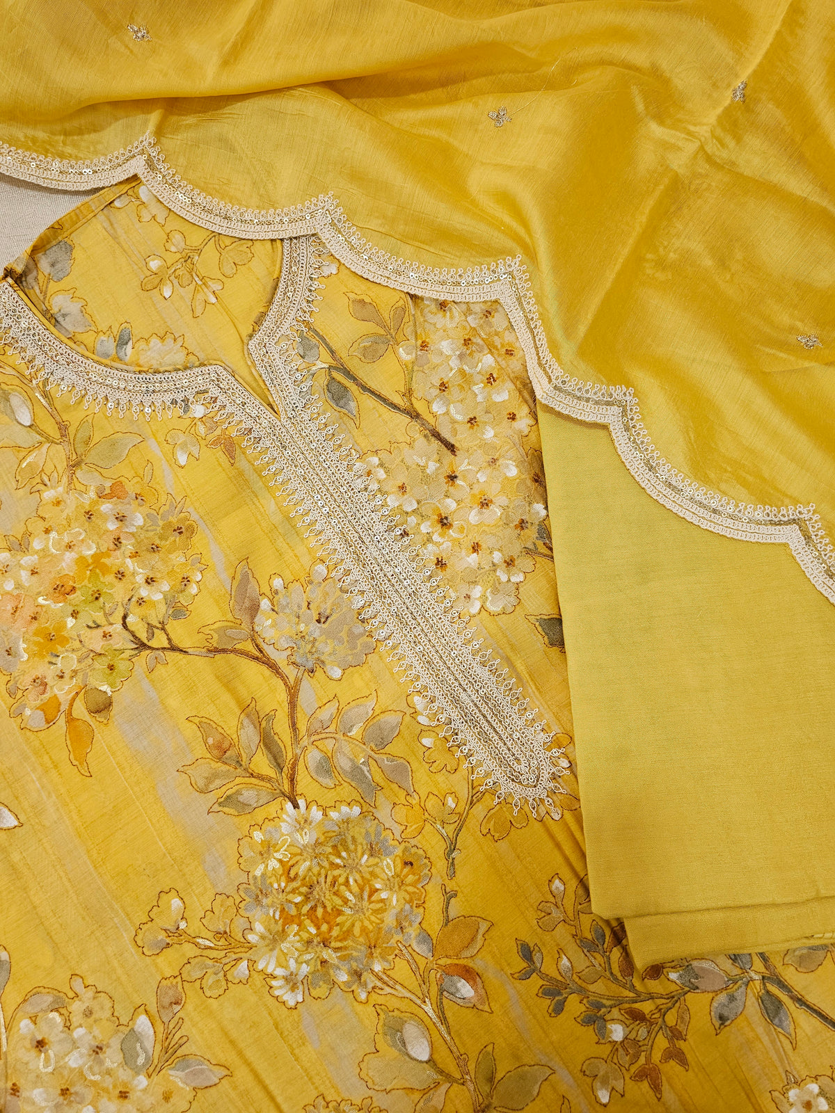 Modal Silk Unstitched Salwar Suit - Yellow