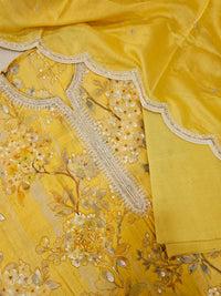 Modal Silk Unstitched Salwar Suit - Yellow