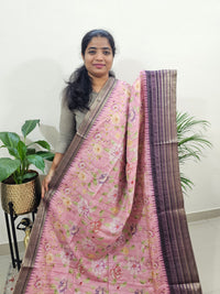 Semi Tussar with Digital Printed Saree - Pink with Purple