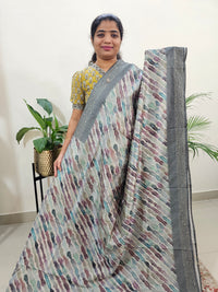 Semi Tussar with Kantha Emboridery Saree - Grey