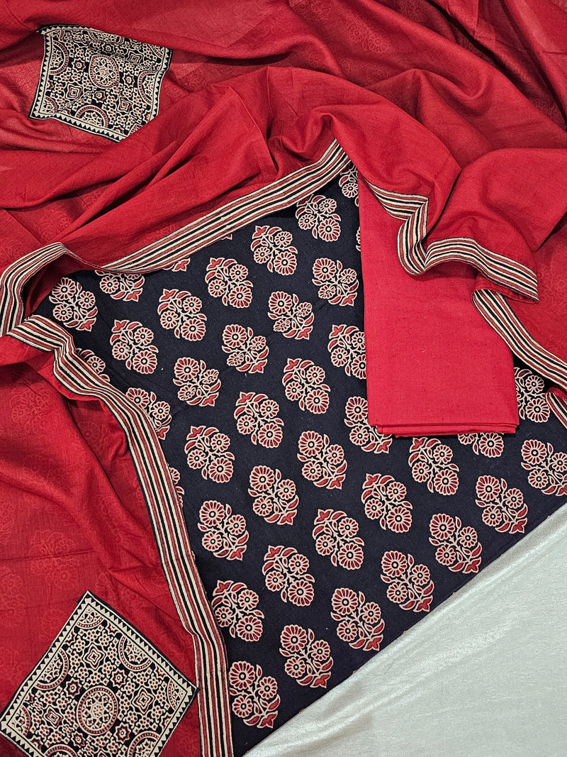 Cotton with Bagru Prints - Black with Maroon