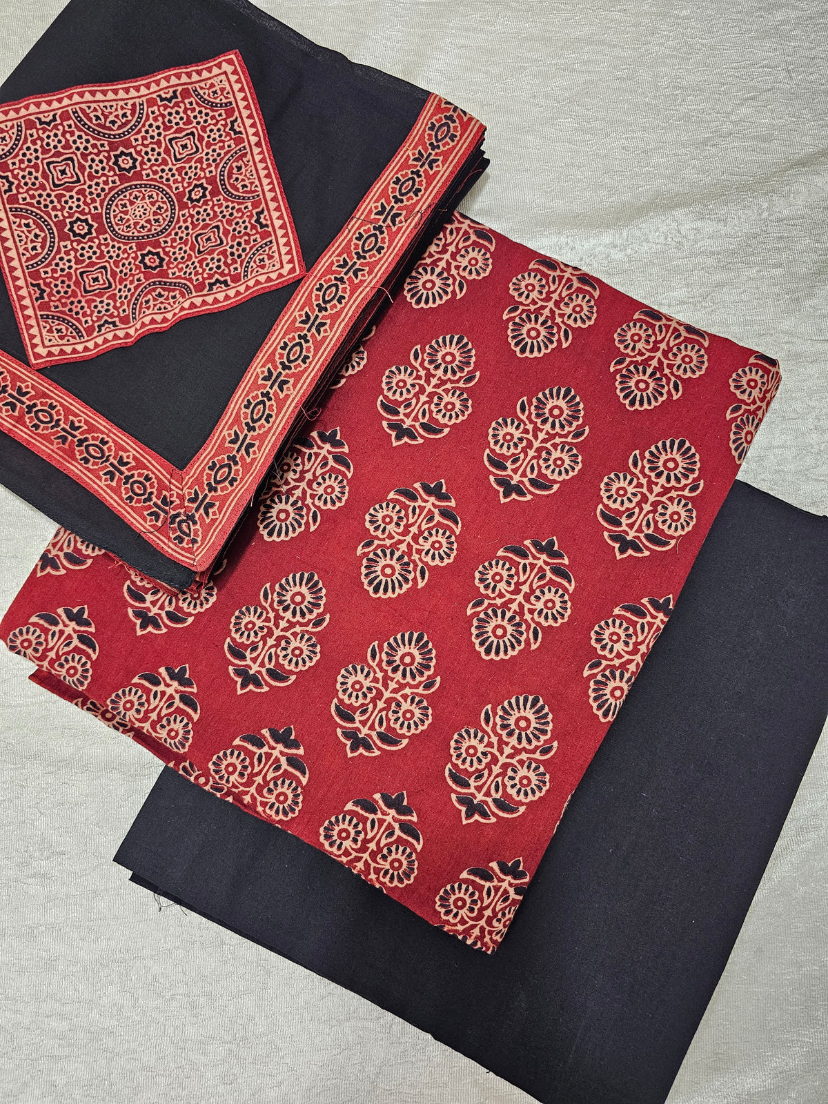 Cotton with Bagru Prints - Maroon with Black