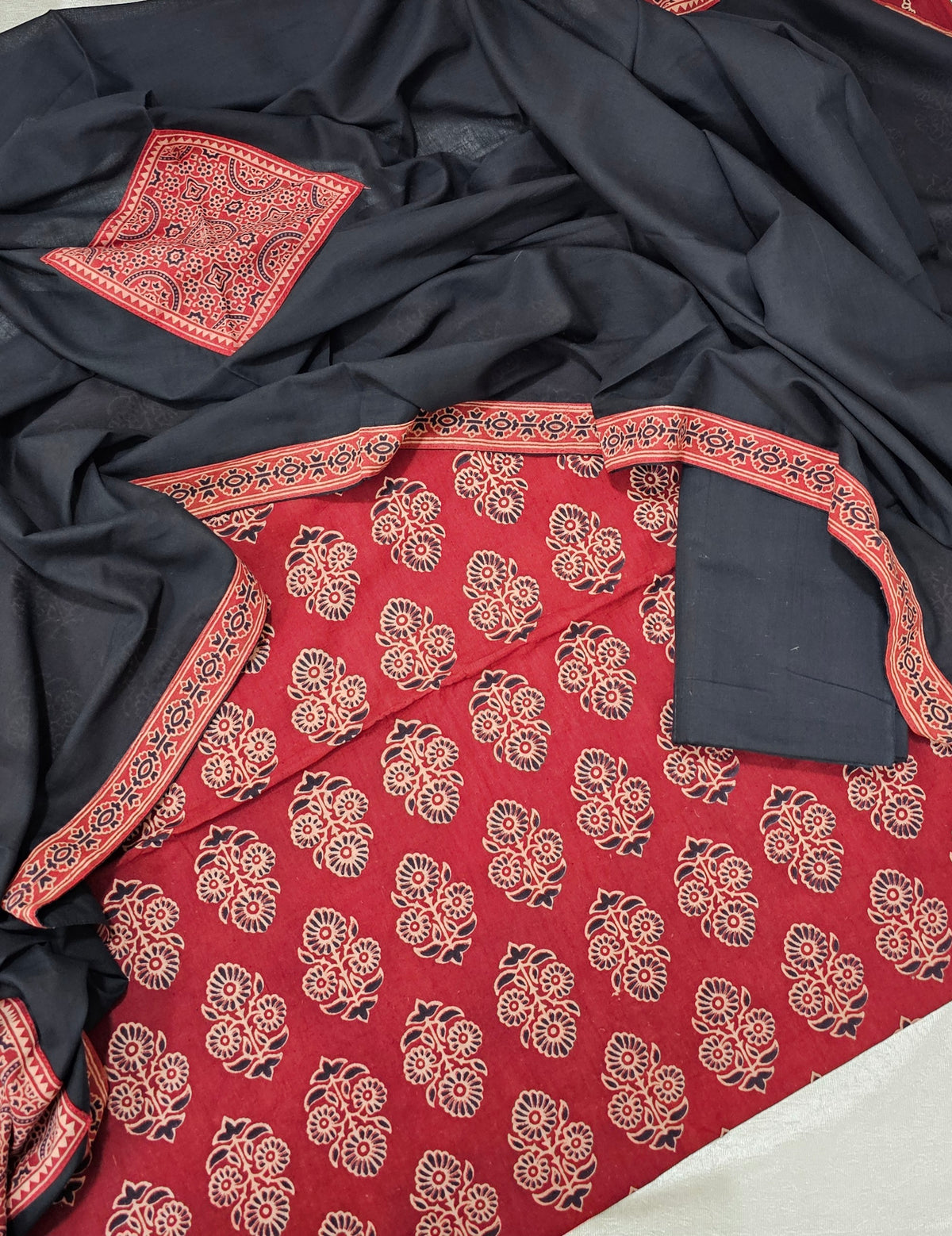 Cotton with Bagru Prints - Maroon with Black