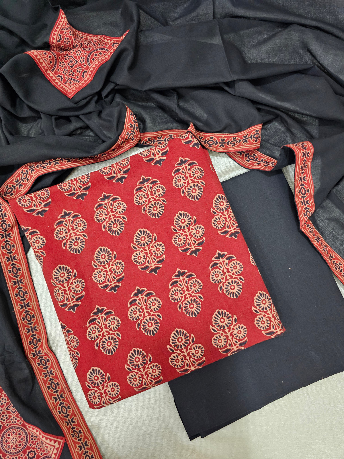 Cotton with Bagru Prints - Maroon with Black