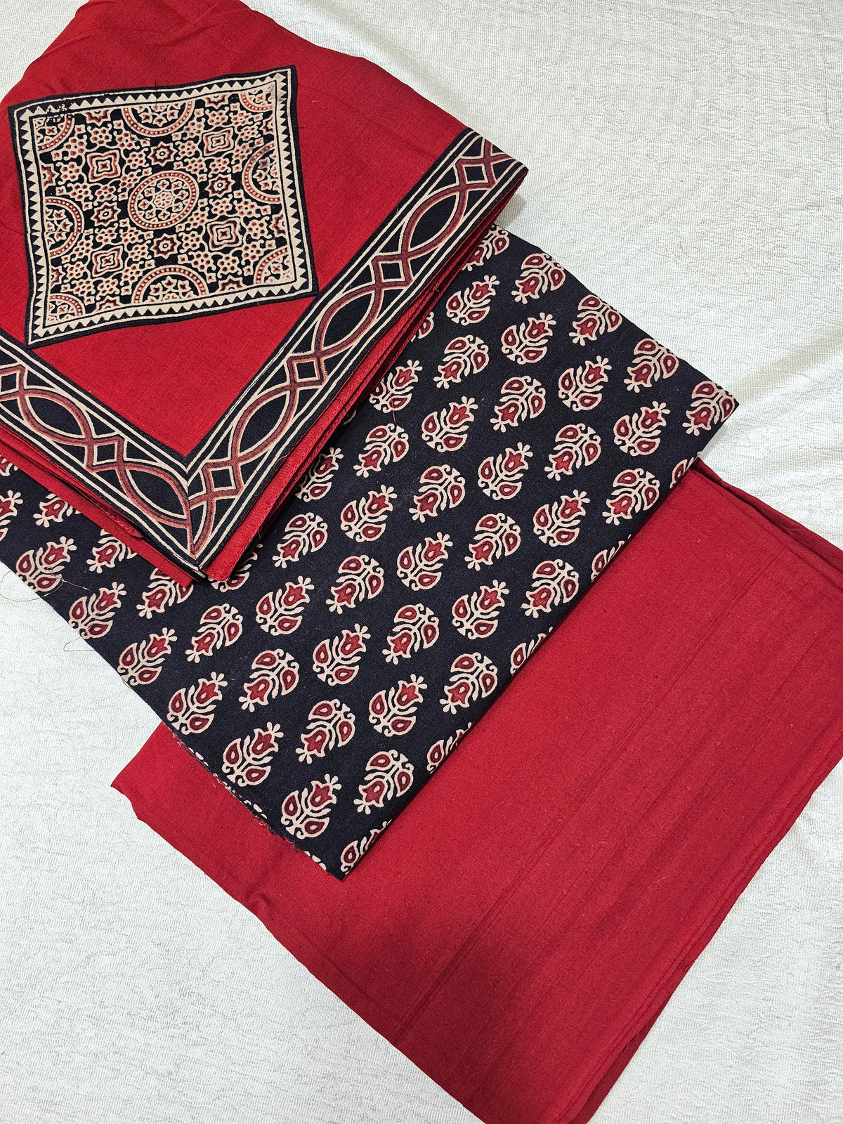 Cotton with Bagru Prints - Black with Maroon