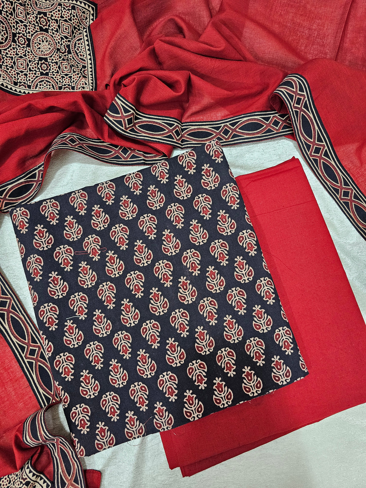 Cotton with Bagru Prints - Black with Maroon