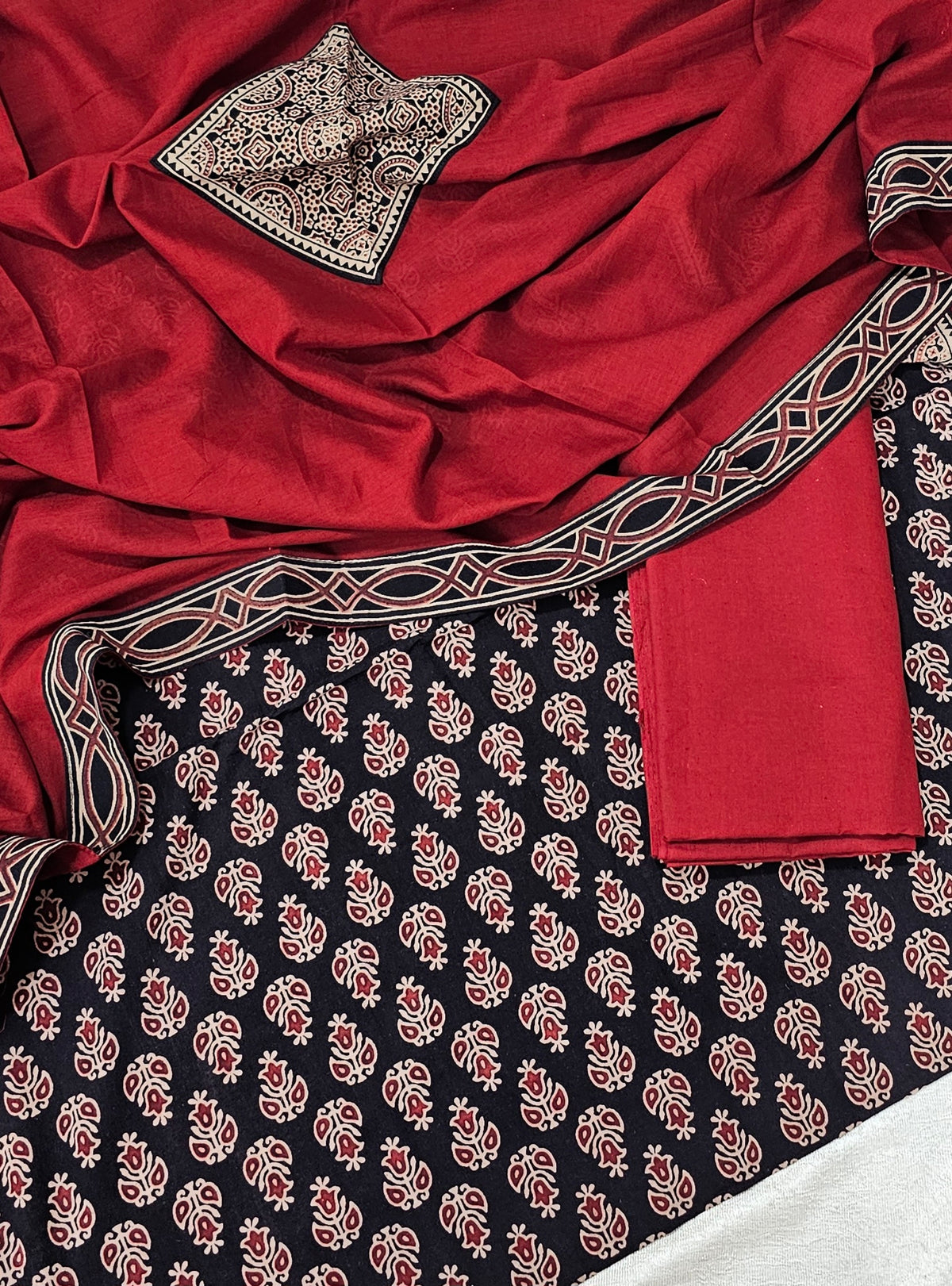 Cotton with Bagru Prints - Black with Maroon