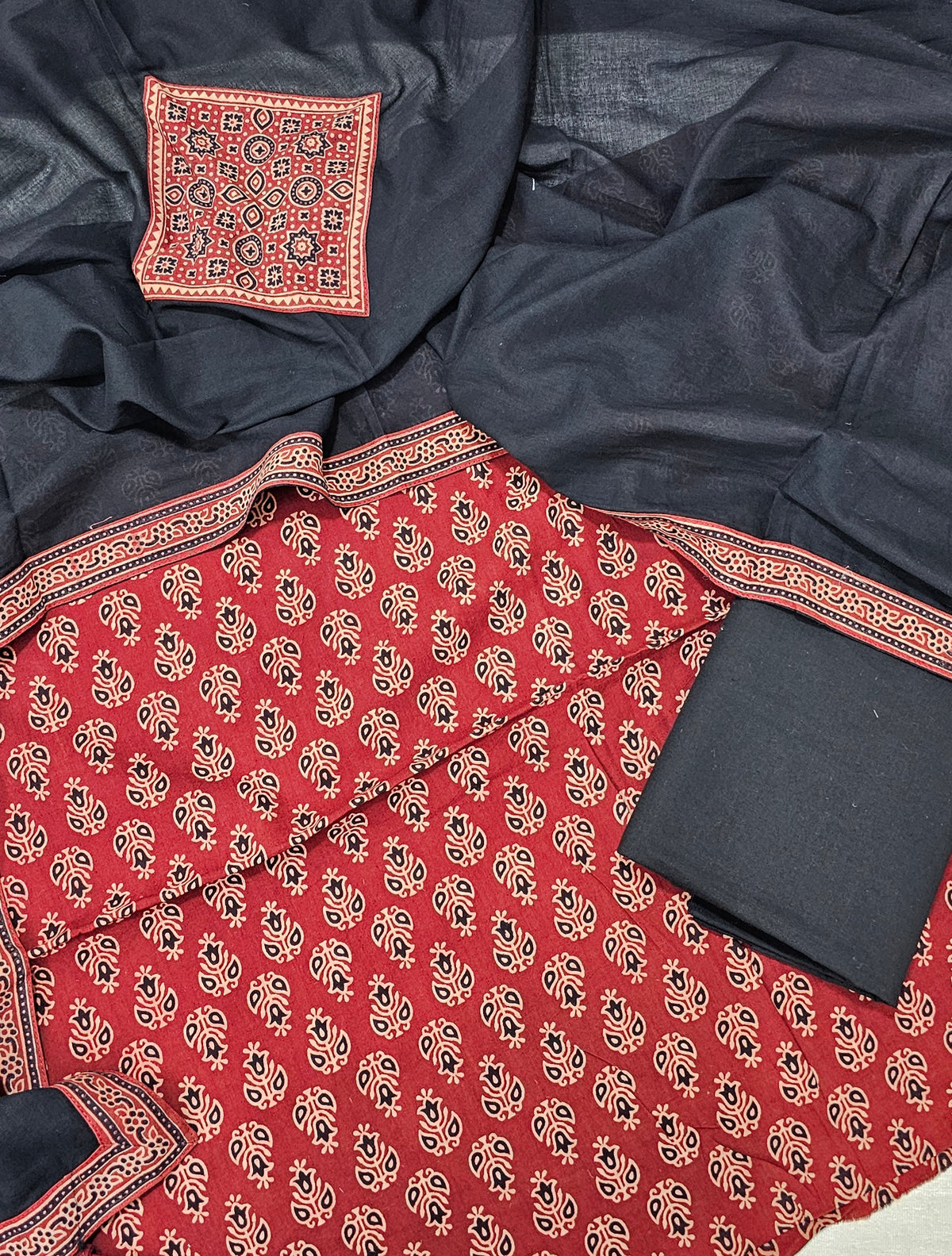 Cotton with Bagru Prints - Marron with Black