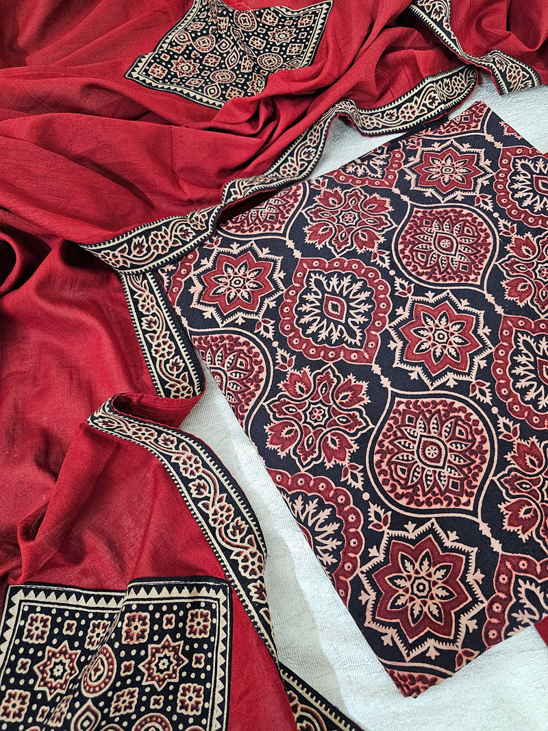 Cotton with Bagru Prints - Black with Maroon