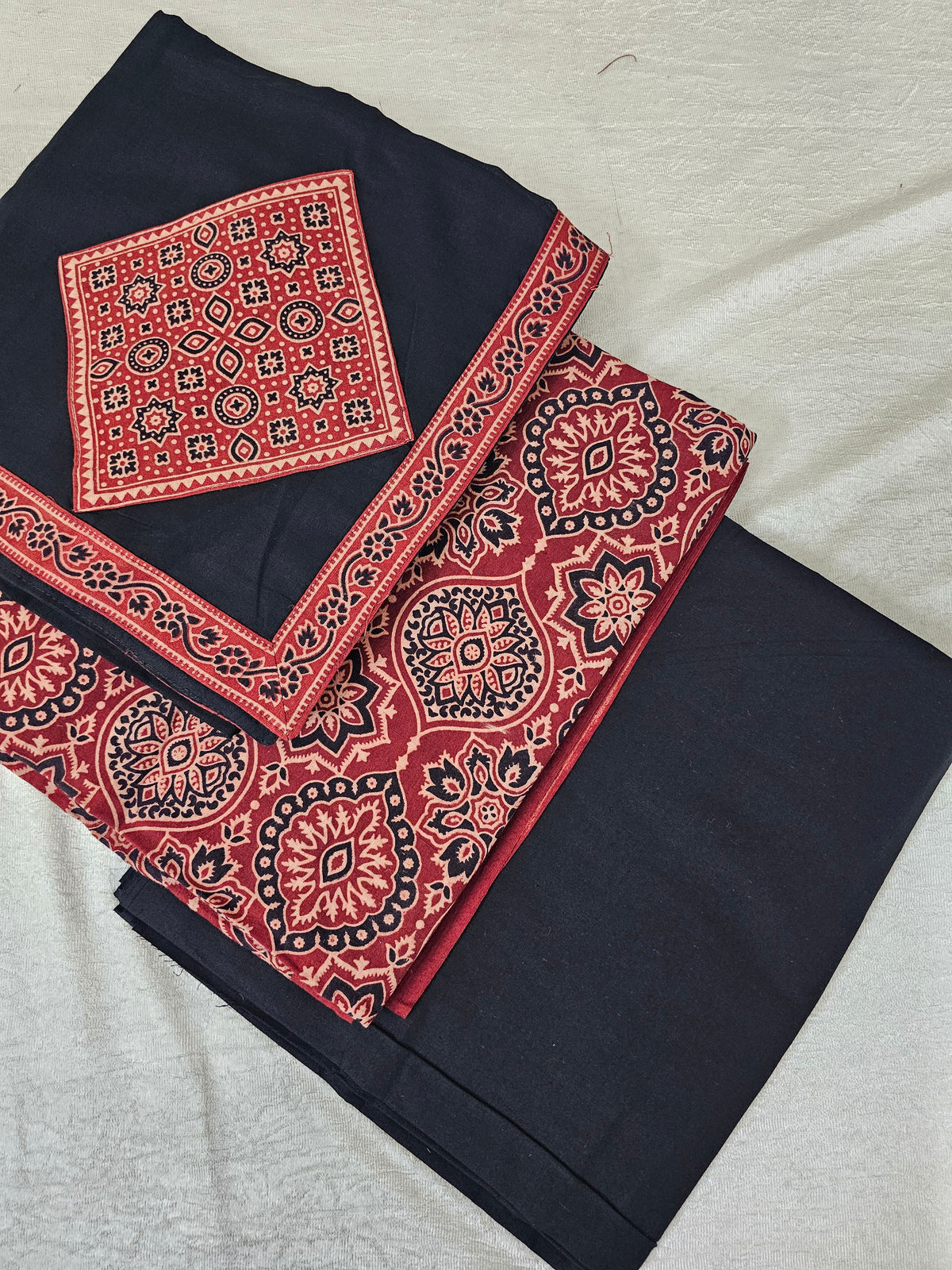 Cotton with Bagru Prints - Maroon with Black