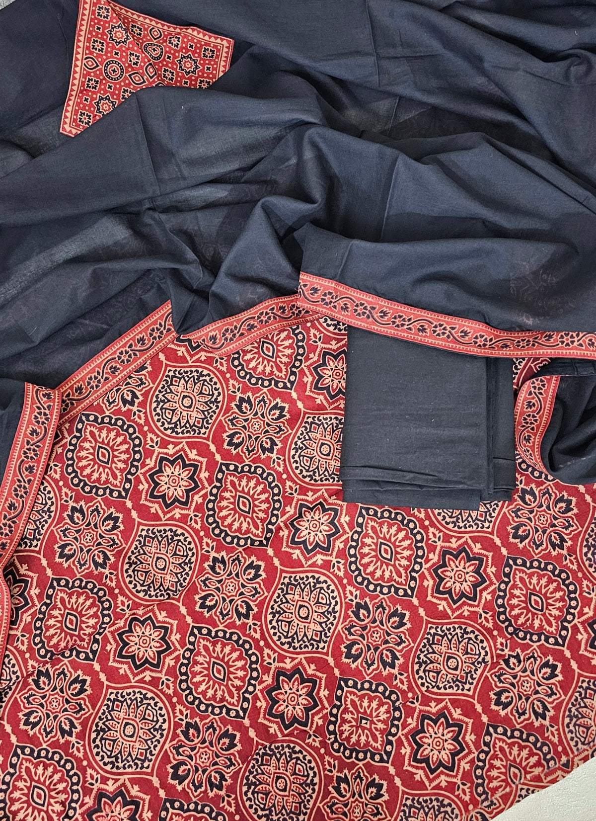 Cotton with Bagru Prints - Maroon with Black