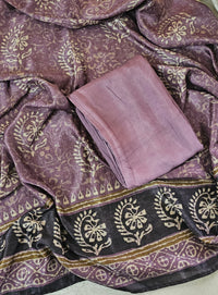 Soft Raw Silk with Batik Prints Unstitched Salwar Suit  - Purple