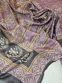 Soft Raw Silk with Batik Prints Unstitched Salwar Suit  - Purple