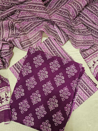 Mul Cotton Hand Block Printed Unstitched Suit -  Purple