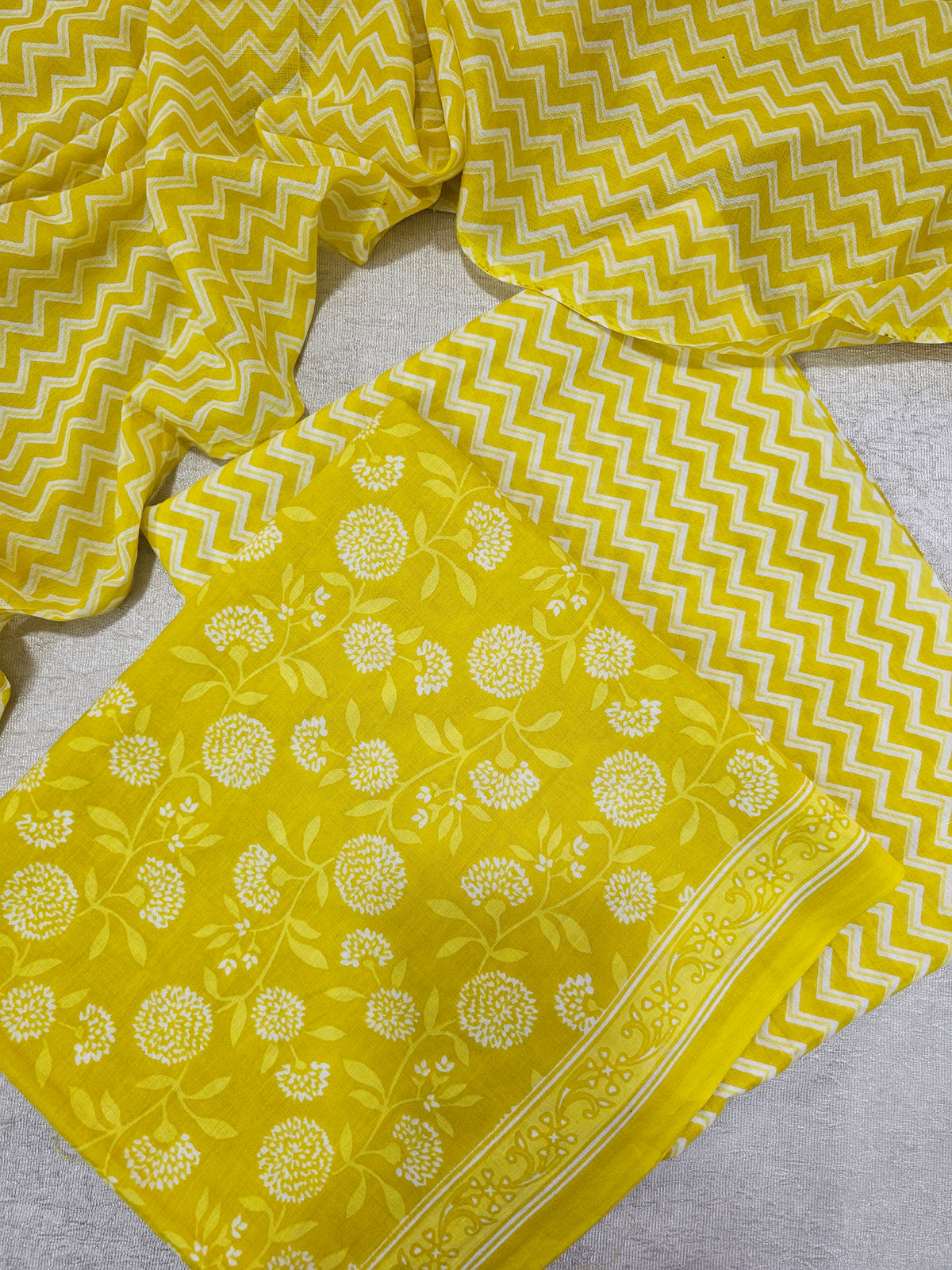 Mul Cotton Hand Block Printed Unstitched Suit - Yellow