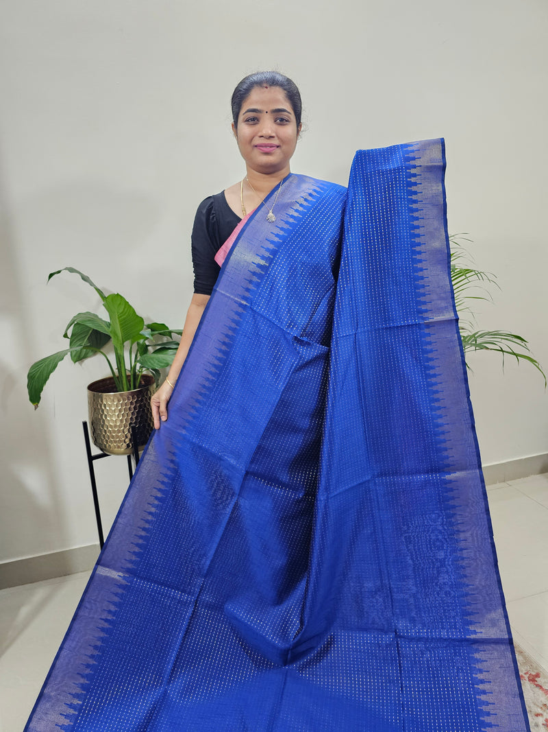 Premium Semi Raw Silk Saree - Royal Blue with Orange