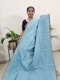 Premium Semi Raw Silk Saree - Blue with Red