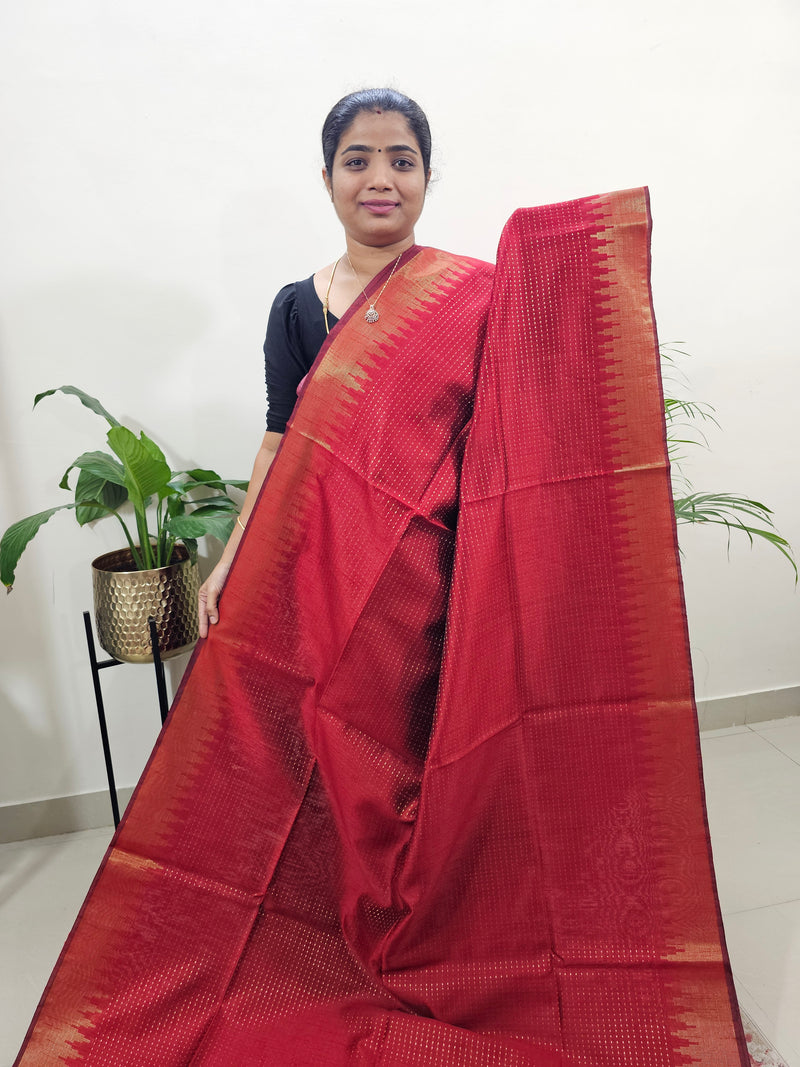 Premium Semi Raw Silk Saree - Dark Red with Black