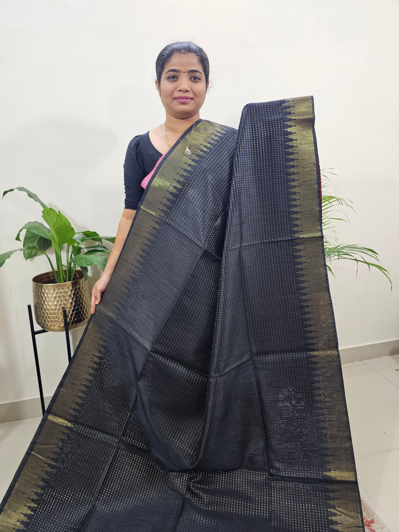 Premium Semi Raw Silk Saree - Black with Red