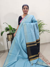 Premium Semi Raw Silk Saree -  Blue with Black