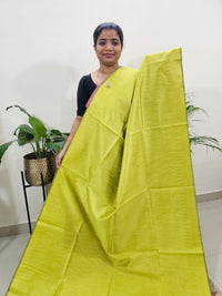 Premium Semi Raw Silk Saree - Lime Yellow with Black