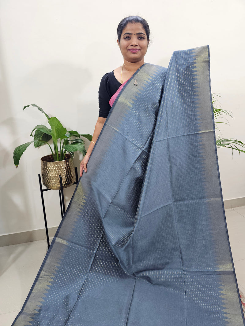 Premium Semi Raw Silk Saree - Grey with Black