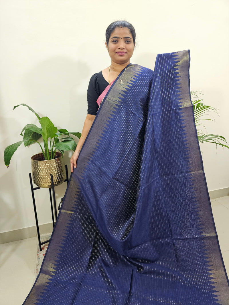 Premium Semi Raw Silk Saree - Dark Blue with Pastel Blue