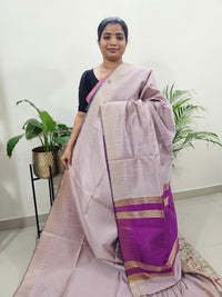 Premium Semi Raw Silk Saree - Pastel Pink with Magenta Pink