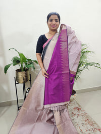 Premium Semi Raw Silk Saree - Pastel Pink with Magenta Pink