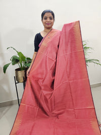 Premium Semi Raw Silk Saree - Peach with Blue