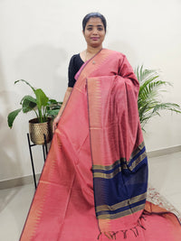 Premium Semi Raw Silk Saree - Peach with Blue