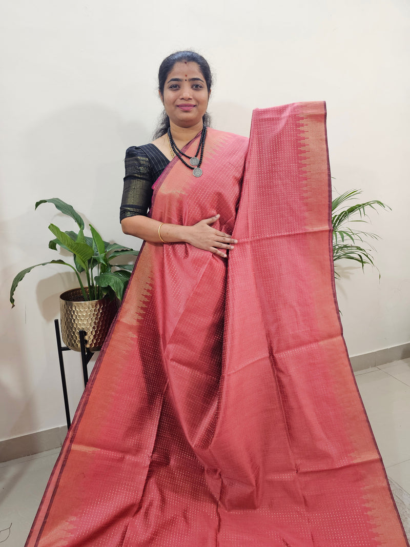 Premium Semi Raw Silk Saree - Peach with Black