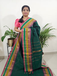 Kanchi Cotton Saree - Dark Green