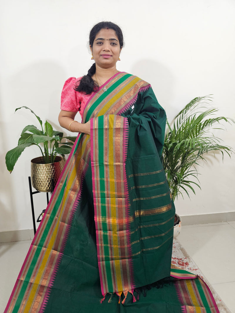 Kanchi Cotton Saree - Dark Green