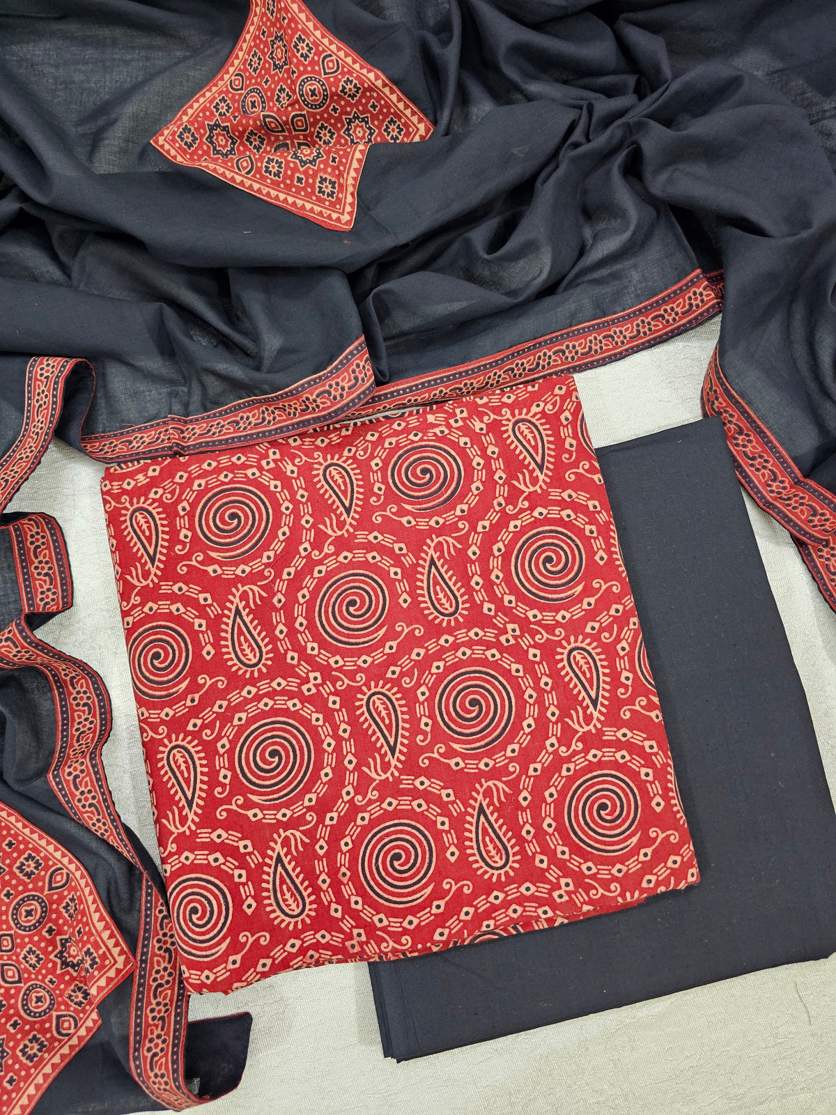 Cotton with Bagru Prints - Marron with Black