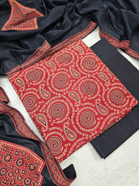 Cotton with Bagru Prints - Marron with Black