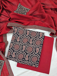 Cotton with Bagru Prints - Black with Maroon