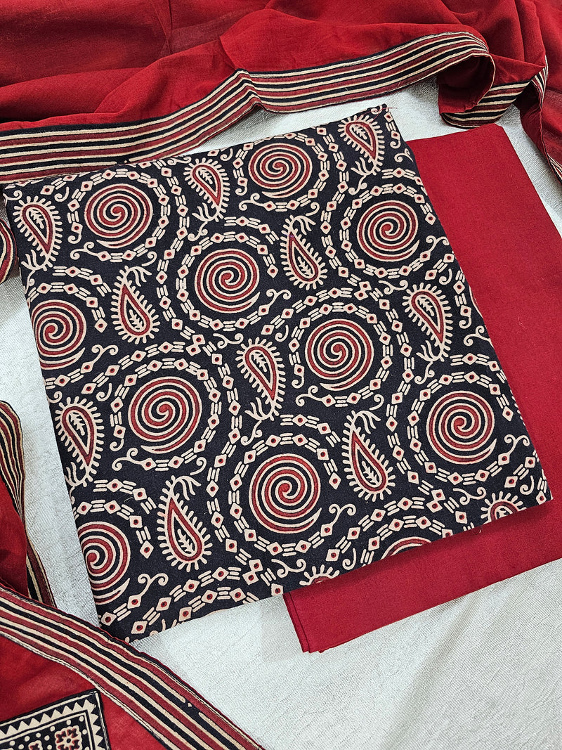 Cotton with Bagru Prints - Black with Maroon